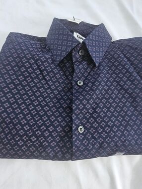 Express Men's Navy Dress Shirt with Lavender Geometric Print